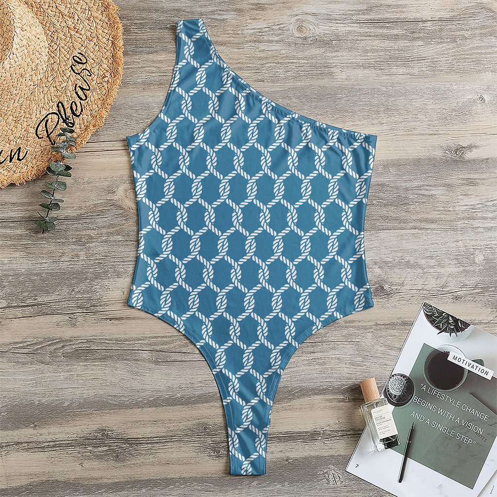 Fishing Rope Knots Pattern Print One Shoulder Bodysuit
