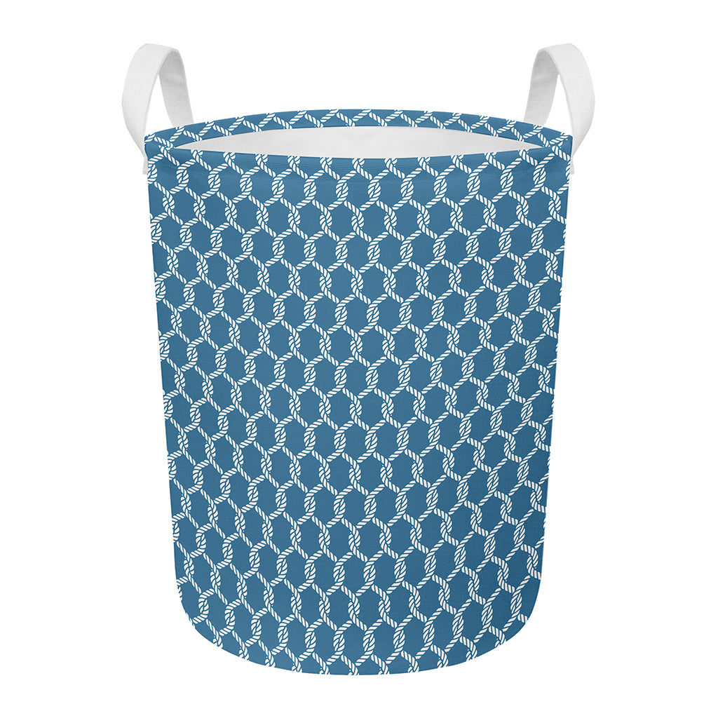 Fishing Rope Knots Pattern Print Round Laundry Basket