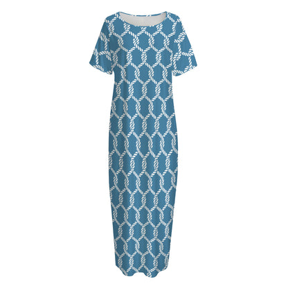 Fishing Rope Knots Pattern Print Short Sleeve Long Nightdress