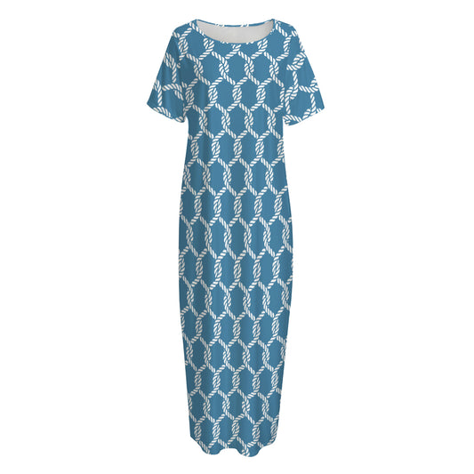 Fishing Rope Knots Pattern Print Short Sleeve Long Nightdress