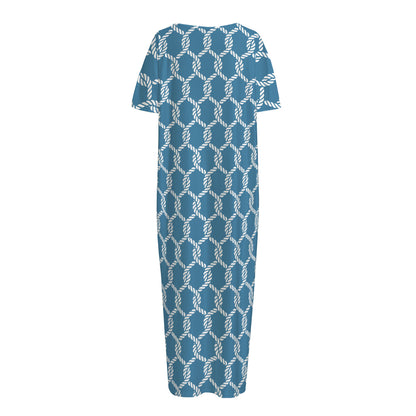 Fishing Rope Knots Pattern Print Short Sleeve Long Nightdress