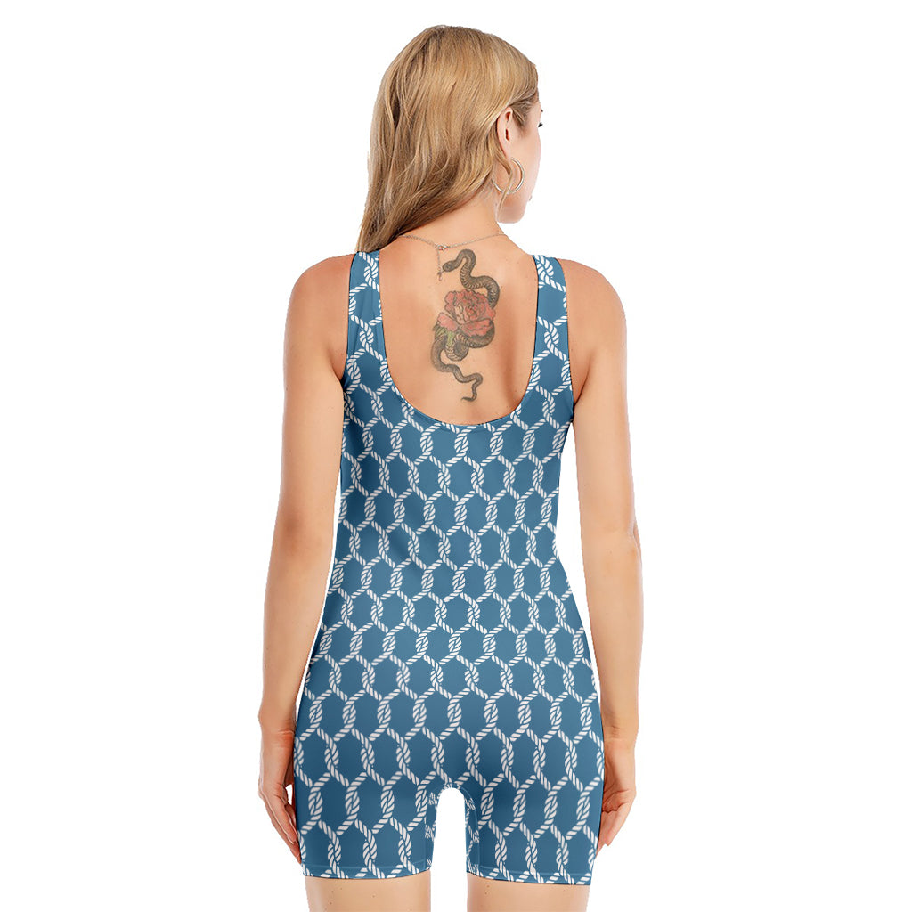 Fishing Rope Knots Pattern Print Sleeveless One Piece Swimsuit
