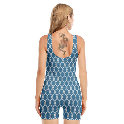Fishing Rope Knots Pattern Print Sleeveless One Piece Swimsuit