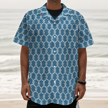 Fishing Rope Knots Pattern Print Textured Short Sleeve Shirt