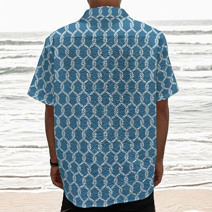 Fishing Rope Knots Pattern Print Textured Short Sleeve Shirt