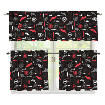 Fishing Theme Pattern Print 3 Piece Kitchen Curtains