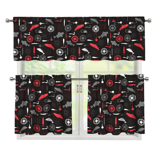 Fishing Theme Pattern Print 3 Piece Kitchen Curtains