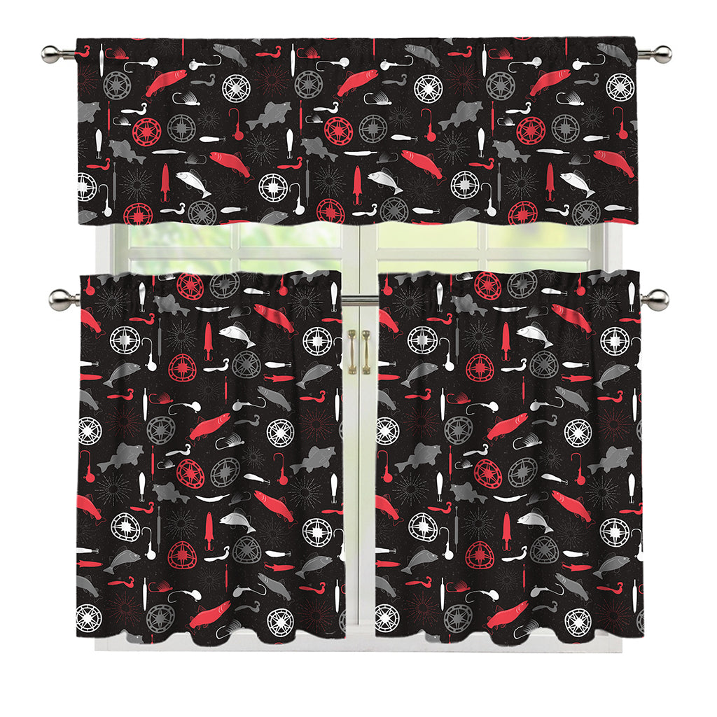 Fishing Theme Pattern Print 3 Piece Kitchen Curtains