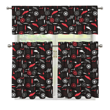 Fishing Theme Pattern Print 3 Piece Kitchen Curtains