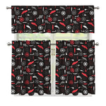 Fishing Theme Pattern Print 3 Piece Kitchen Curtains
