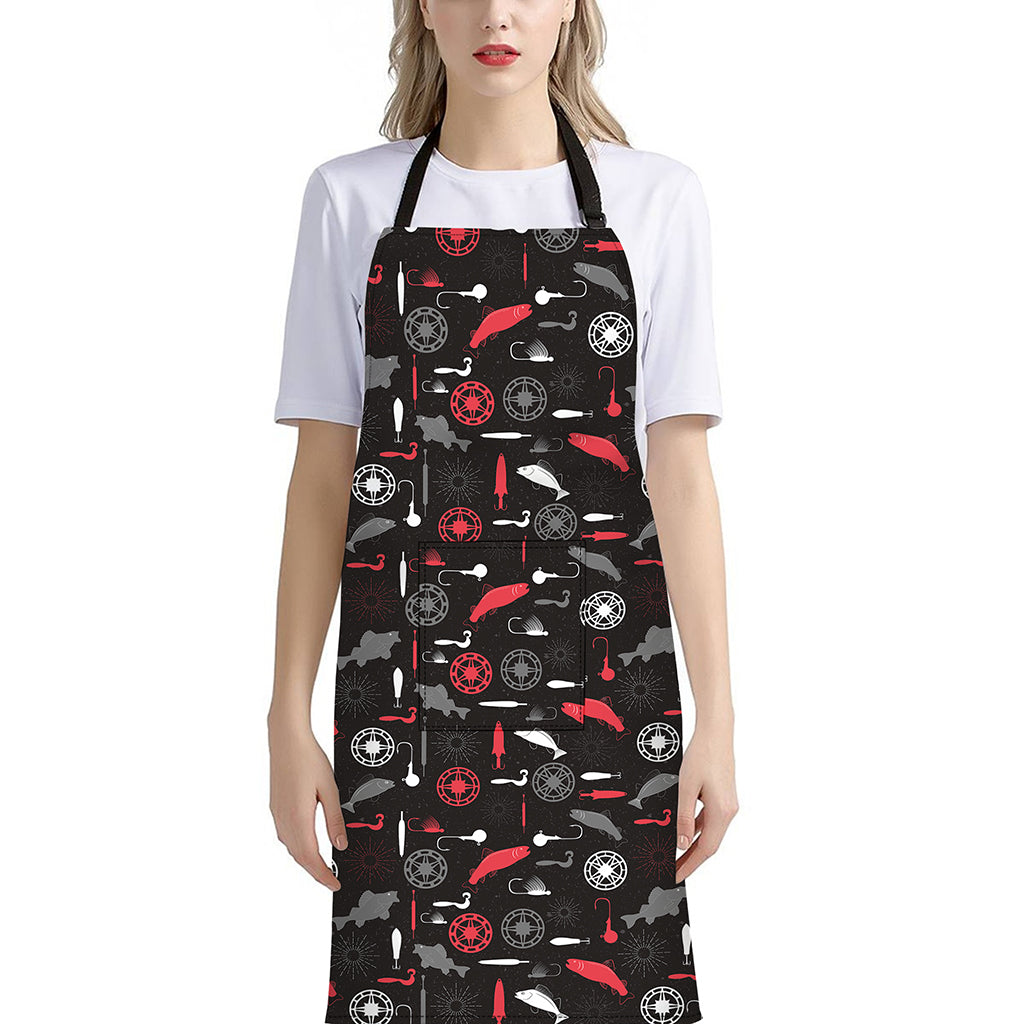 Fishing Theme Pattern Print Bib Apron With Pocket