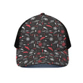 Fishing Theme Pattern Print Black Mesh Trucker Hat