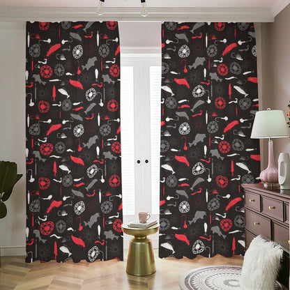 Fishing Theme Pattern Print Blackout Pencil Pleat Curtains