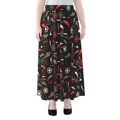 Fishing Theme Pattern Print Chiffon Maxi Skirt