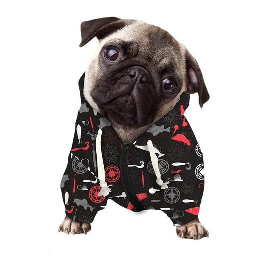 Fishing Theme Pattern Print Dog Zip Up Hoodie