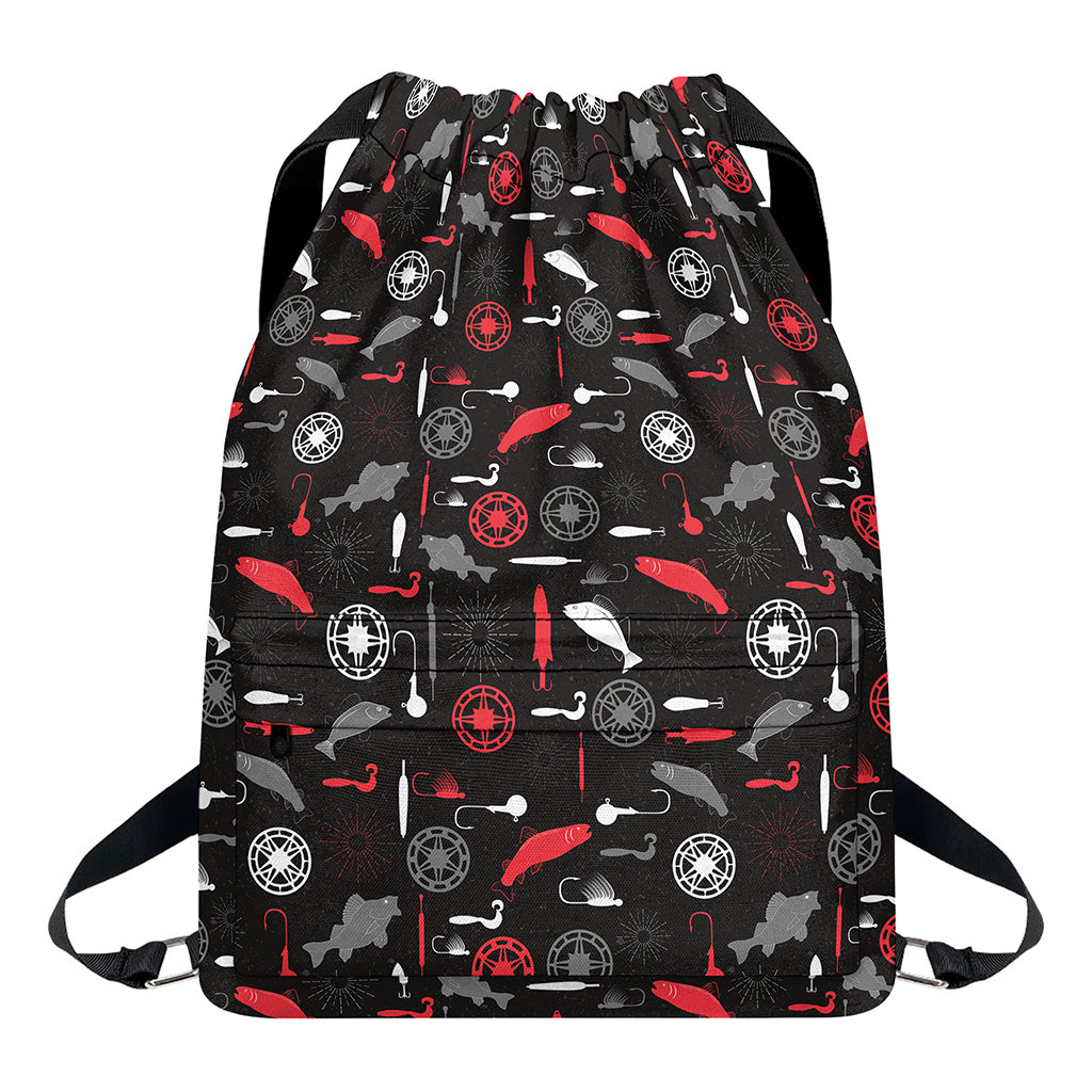 Fishing Theme Pattern Print Drawstring Backpack