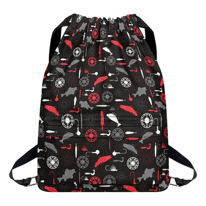 Fishing Theme Pattern Print Drawstring Backpack