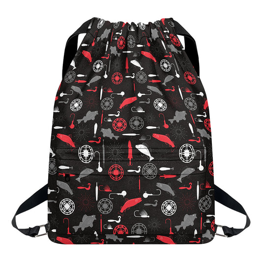 Fishing Theme Pattern Print Drawstring Backpack