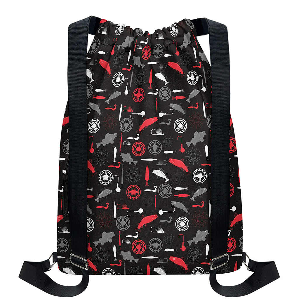 Fishing Theme Pattern Print Drawstring Backpack