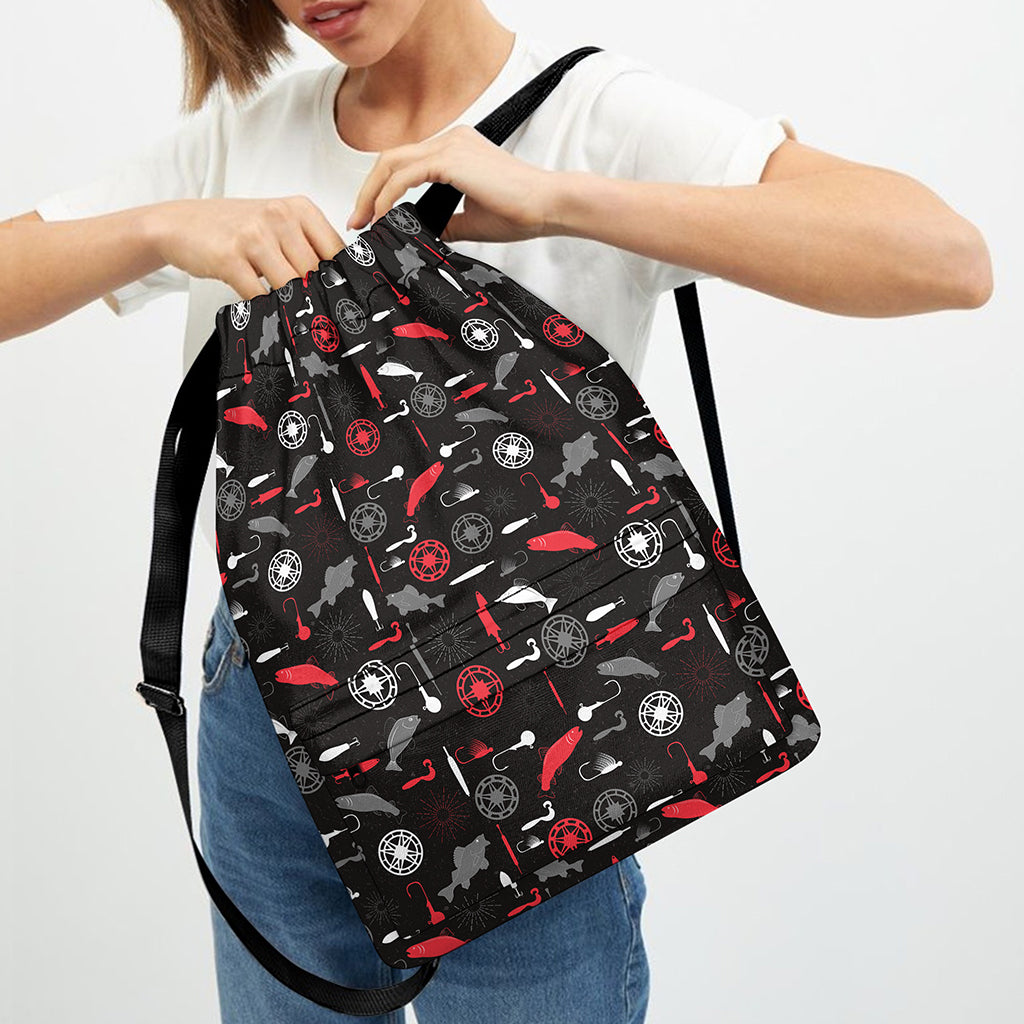 Fishing Theme Pattern Print Drawstring Backpack