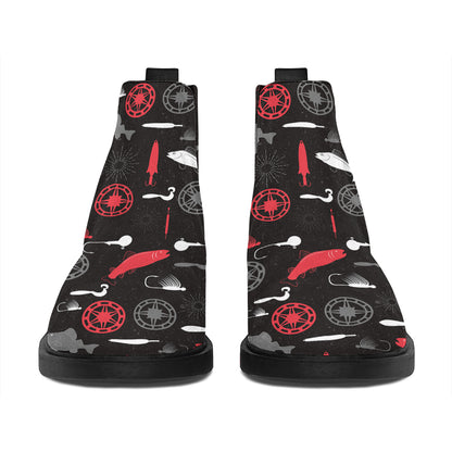 Fishing Theme Pattern Print Flat Ankle Boots