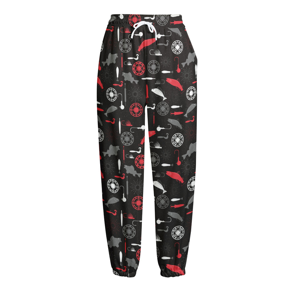 Fishing Theme Pattern Print Fleece Lined Knit Pants