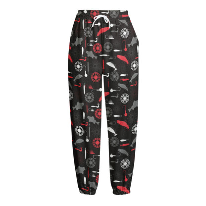 Fishing Theme Pattern Print Fleece Lined Knit Pants