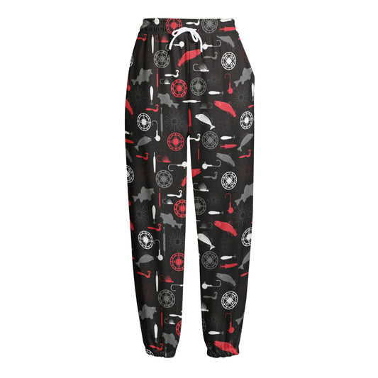 Fishing Theme Pattern Print Fleece Lined Knit Pants