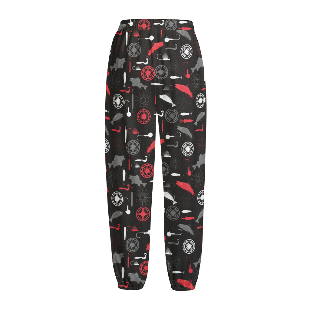 Fishing Theme Pattern Print Fleece Lined Knit Pants