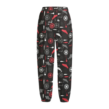 Fishing Theme Pattern Print Fleece Lined Knit Pants
