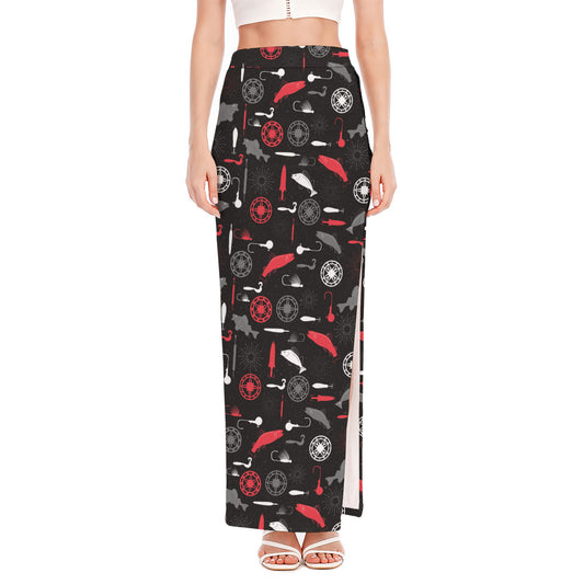 Fishing Theme Pattern Print High Slit Maxi Skirt