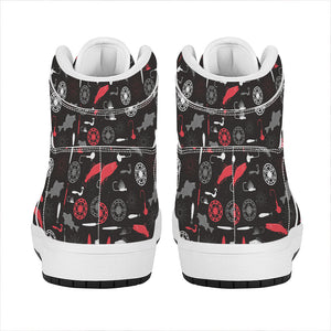 Fishing Theme Pattern Print High Top Leather Sneakers