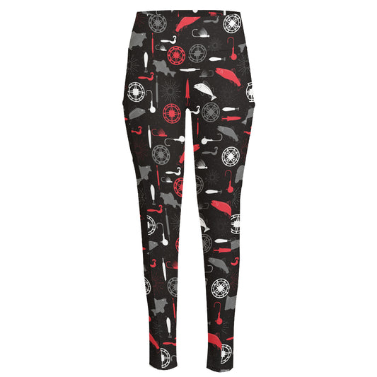 Fishing Theme Pattern Print High-Waisted Pocket Leggings