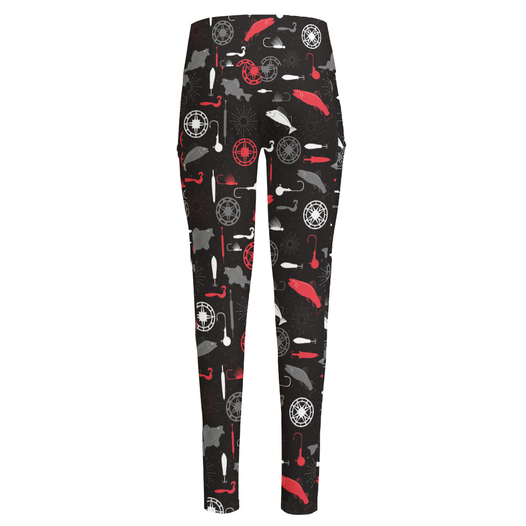 Fishing Theme Pattern Print High-Waisted Pocket Leggings