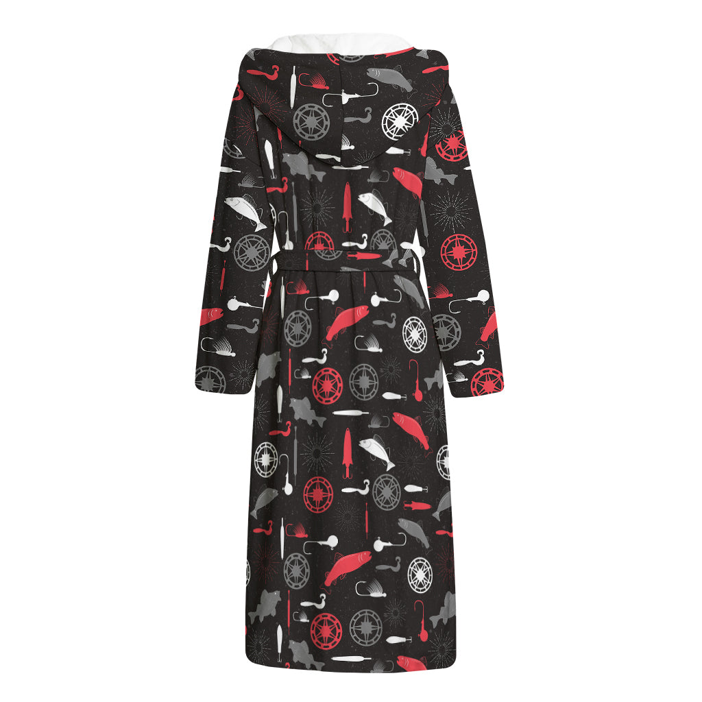 Fishing Theme Pattern Print Hooded Bathrobe