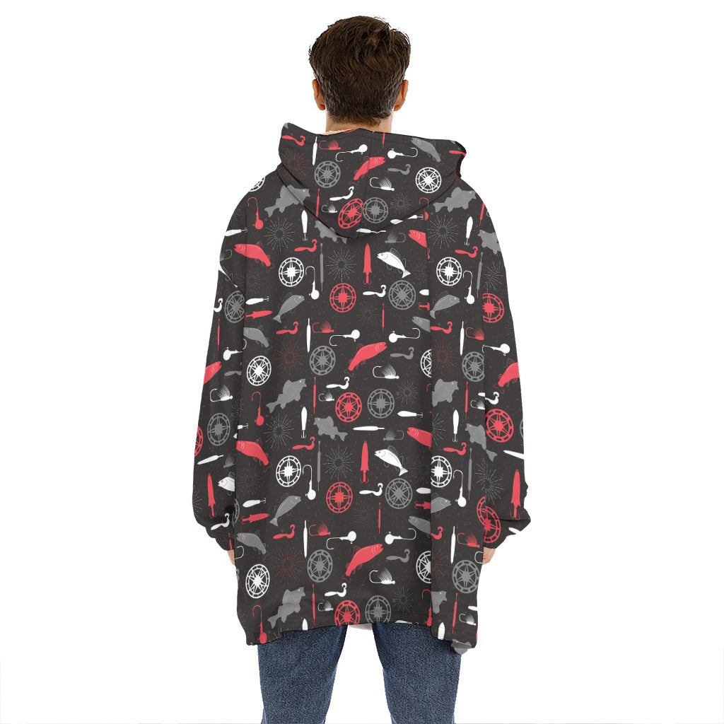 Fishing Theme Pattern Print Hoodie Blanket