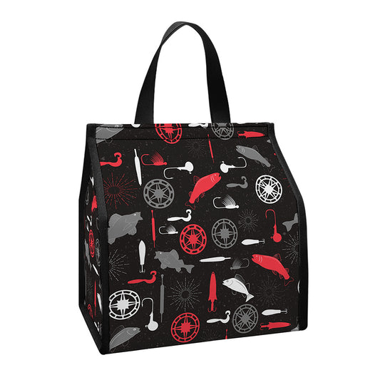 Fishing Theme Pattern Print Insulated Lunch Tote