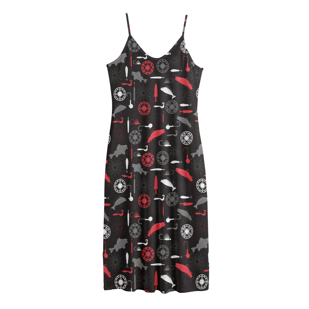 Fishing Theme Pattern Print Jersey Midi Cami Dress