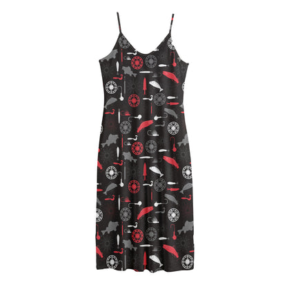 Fishing Theme Pattern Print Jersey Midi Cami Dress