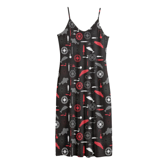 Fishing Theme Pattern Print Jersey Midi Cami Dress