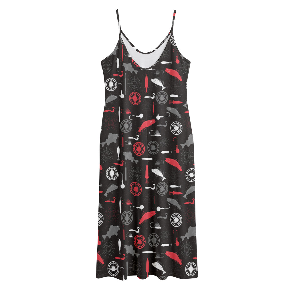 Fishing Theme Pattern Print Jersey Midi Cami Dress