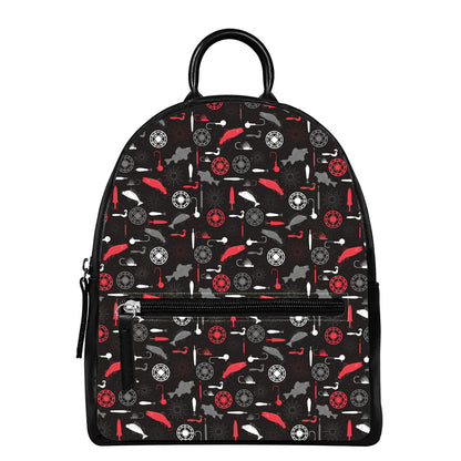 Fishing Theme Pattern Print Leather Backpack