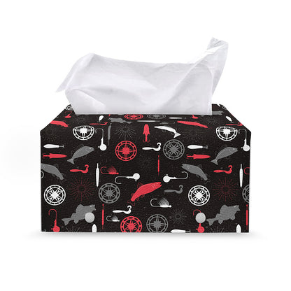 Fishing Theme Pattern Print Leather Tissue Box Cover