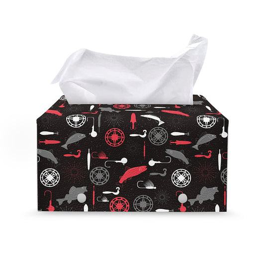 Fishing Theme Pattern Print Leather Tissue Box Cover