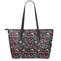 Fishing Theme Pattern Print Leather Tote Bag With Zipper