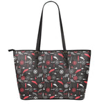 Fishing Theme Pattern Print Leather Tote Bag