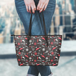 Fishing Theme Pattern Print Leather Tote Bag