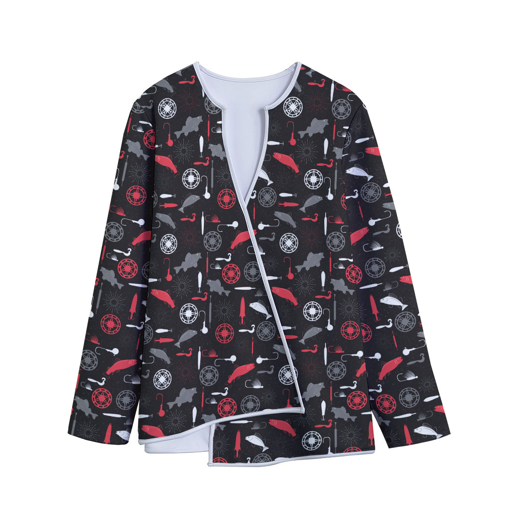 Fishing Theme Pattern Print Long Sleeve Short Coat