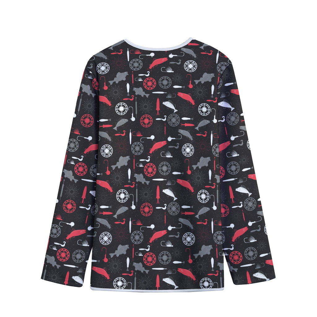 Fishing Theme Pattern Print Long Sleeve Short Coat