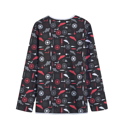 Fishing Theme Pattern Print Long Sleeve Short Coat